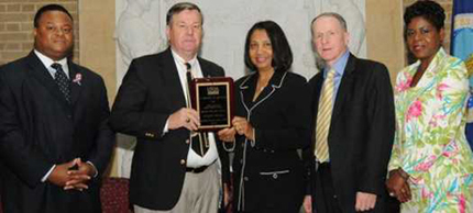 From left: Quinton Robinson, director of USDA, office of Small Disadvantaged Business Utilization; Ron Russell, CEO/president Goodwill Industries / Goodworks of Southern Mississippi; Alma Hobbs, deputy assistant secretary for administration of USDA; Kevin Shea, acting administrator for APHIS of USDA; and Tina Ballard, executive director for the committee for Purchase from People who are Blind or Severely Disabled.