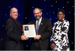 Left to right: Chairperson J. Anthony Poleo, Alley Award recipient Richard T. Ginman, and Executive Director Tina Ballard